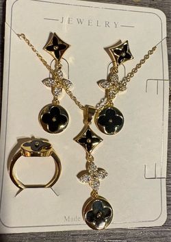 Gold-Tone Black Floral Jewelry Set