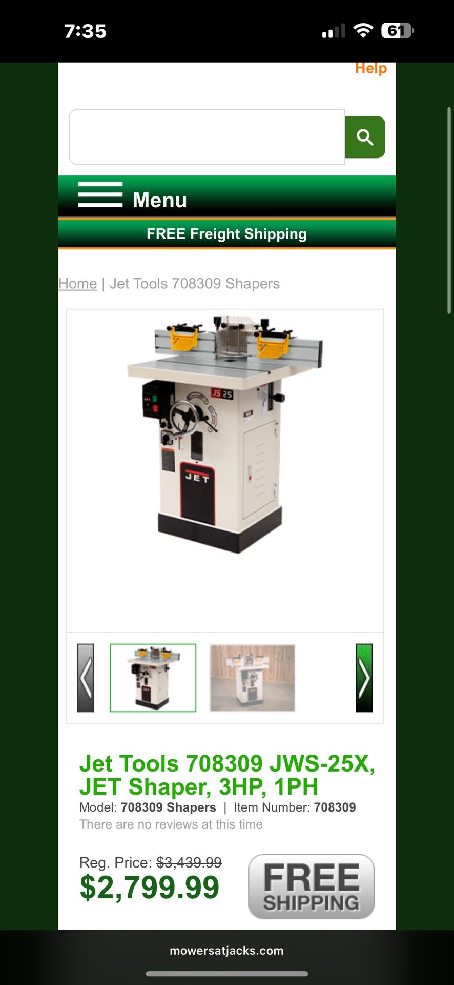 Jet Single Spindle Shaper 3HP 1 Phase