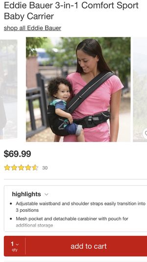 Carrier Eddie Bauer 3 In 1 Comfort Sport Baby Carrier For Sale In