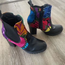 Hand embroidered Mexican Folk Art Leather Boots