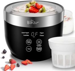 O188-Yogurt Maker, Greek Yogurt Maker Machine with Strainer and Timer Control, Stainless Steel Inner Pot, Automatic Digital with 2 Glass Jars 1 Quart