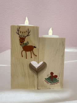 Christmas Wooden Heart Tealight Candle Holder