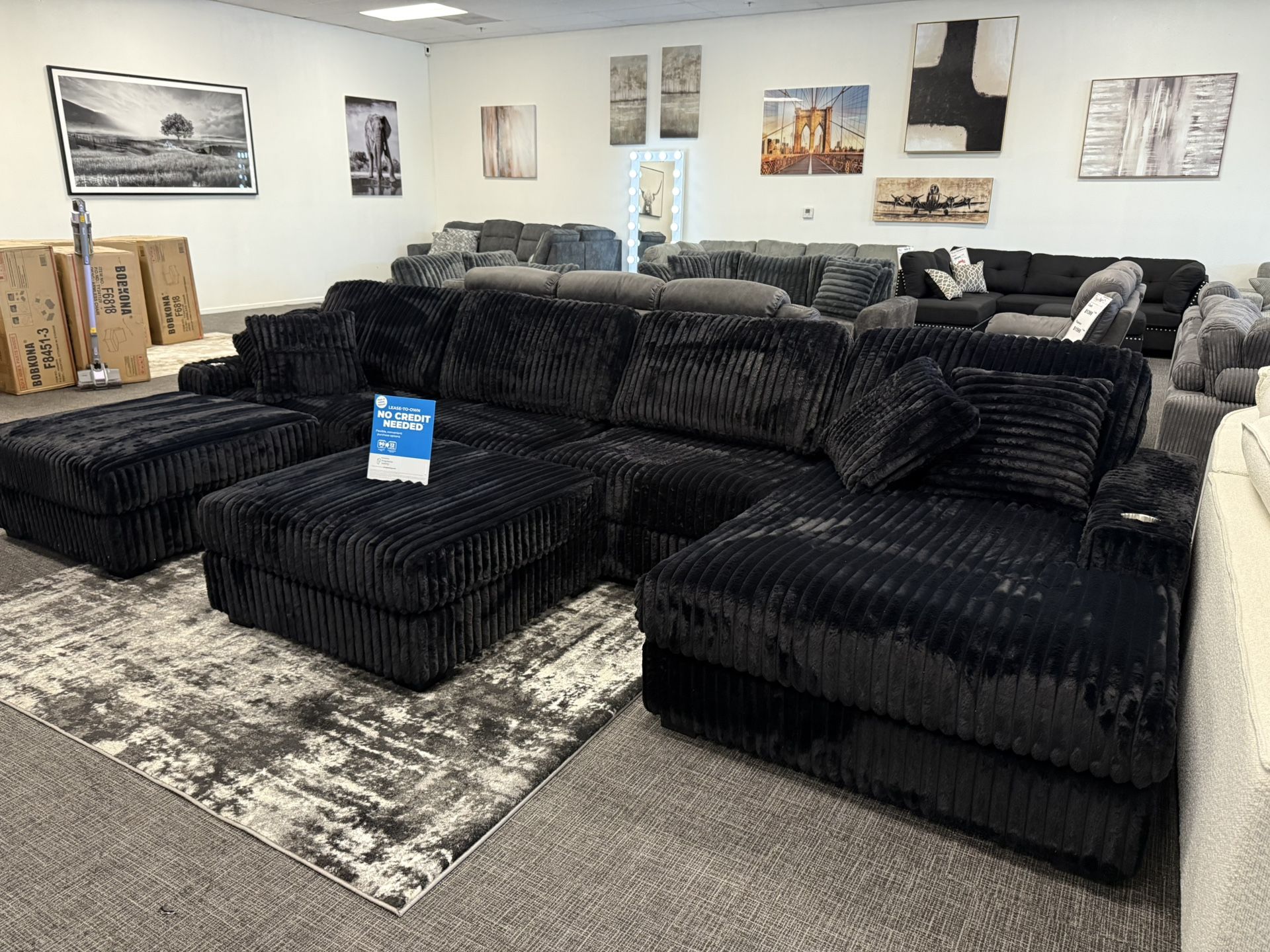 Black XL Corduroy Sofa Sectional Set - Free Delivery Promo