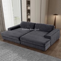 Oversized Corduroy Sleep Sofa Bed, Double Chaise Modular Sectional Couch