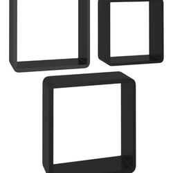 Black Wall Cube Shelves Set of 3 - Durable MDF Material, Invisible Mounting System with Various Sizes