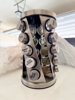 Rotating Stainless Steel Spice Rack with Glass Jars