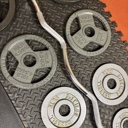 Pretty Cool Start Olympic Curl Bar with Pairs on 25s to 2.5s Pounders. BRAND NEW!! Brute W: 105#