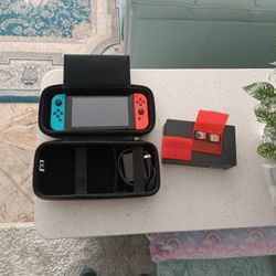 New Nintendo Switch  With Case, 2 Games, Charger And Tv Connector