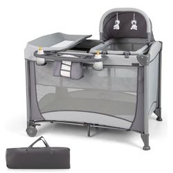 Pack and Play with Bassinet, 5 in 1 Portable Baby Playard