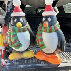 Blow Mold Vintage General Foam Plastics Lighted Christmas Penguins