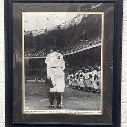Bob Feller Signed (COA) Babe Ruth's Final Appearance June 13th, 1948 Custom Framed Photo Display 27 x 23 inches