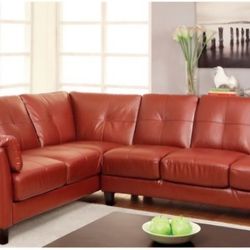 Sectional Sofa Red Faux Leather, Solid Wood, Others. New Especial Price 