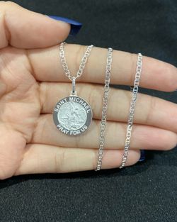 925 Sterling Silver St Michael San Miguel Archangel & Mariner Chain