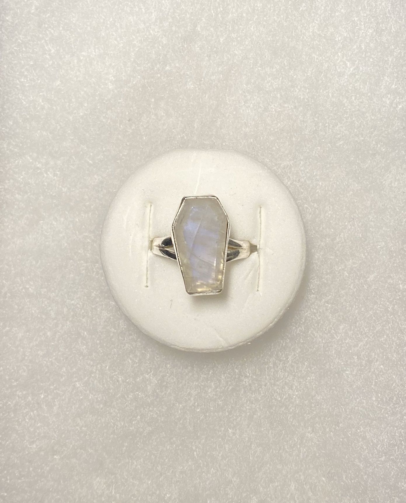 Sterling Silver Moonstone Coffin Ring 7