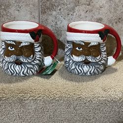 NWT Black African American set of 2 Santa Winking Mug Sleigh Bell Bistro 19oz