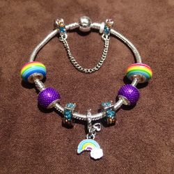 Brand new rainbow pendant charm bracelet with red velvet gift bag