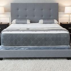 BRAND NEW QUEEN SIZE GRAY BED FRAME WITH NEW MATTRESS SET/FAST DELI