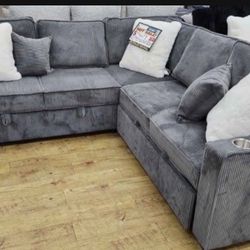 Corduroy Couch Pull Out Bed New In Box / Storage, USB 