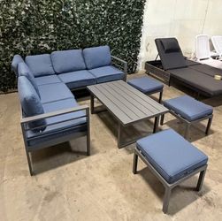 New 8 Seaters Dining Set Aluminum Patio Furniture Outdoor with Adjustable Table