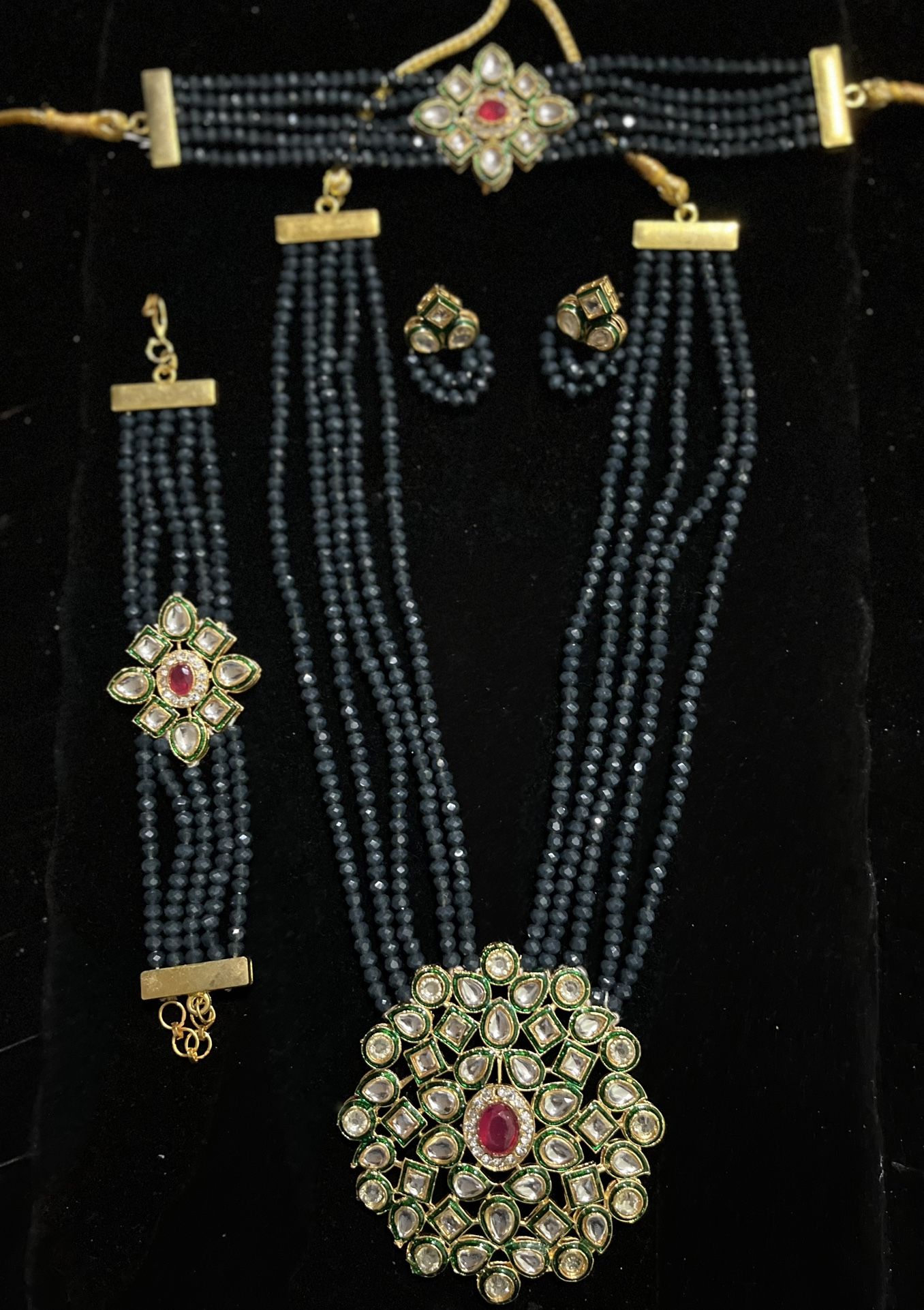Full Jewelry Set, Long Necklace Choker With Matching Earrings & Bracelet