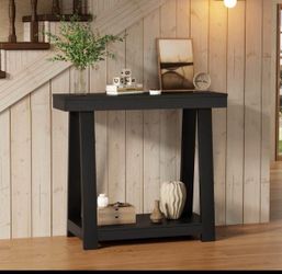 New -36" Black Wood Grain Console Table, with 2-Tier Storage
