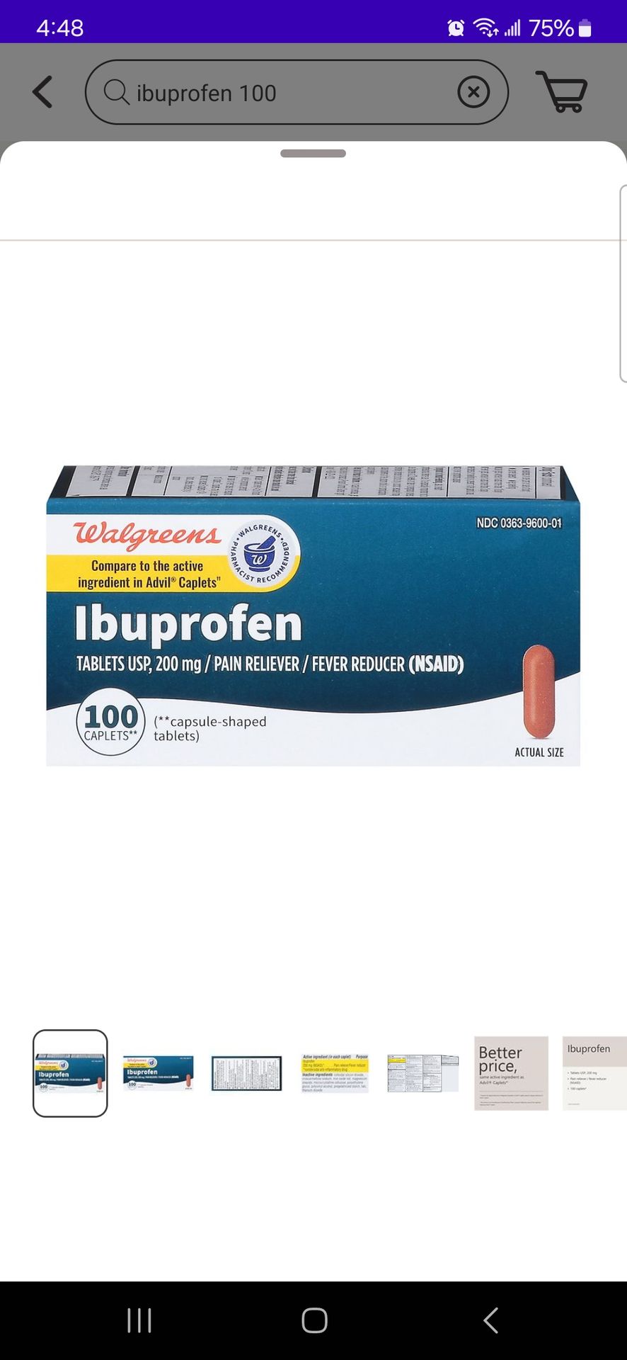 Walgreens Ibuprofen 200 mg 100 Tablets NEW Save $4 Save 38%