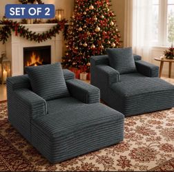 45” Chaise Lounge Chair Indoor for Living Room, Dark Gray (Set of 2)
