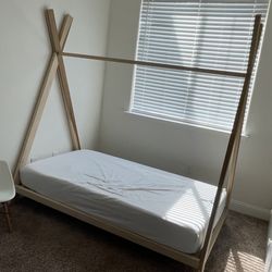 Real Poplar Wood Twin Bed Frame With Mattress Included