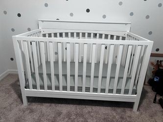 White Wood Baby Crib with Mattress