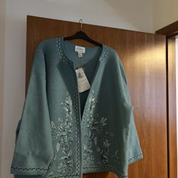 Vintage Linea  By Louis Dell’Olio  Long Sleeve Embroidered Cardigan Sweater  3XL