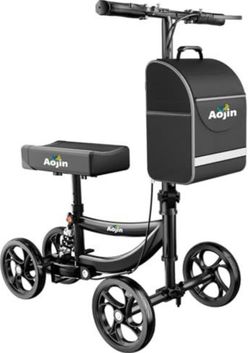 Aojin WB-2201 Foldable Knee Scooter Walker Steerable Basket 300 lb Black