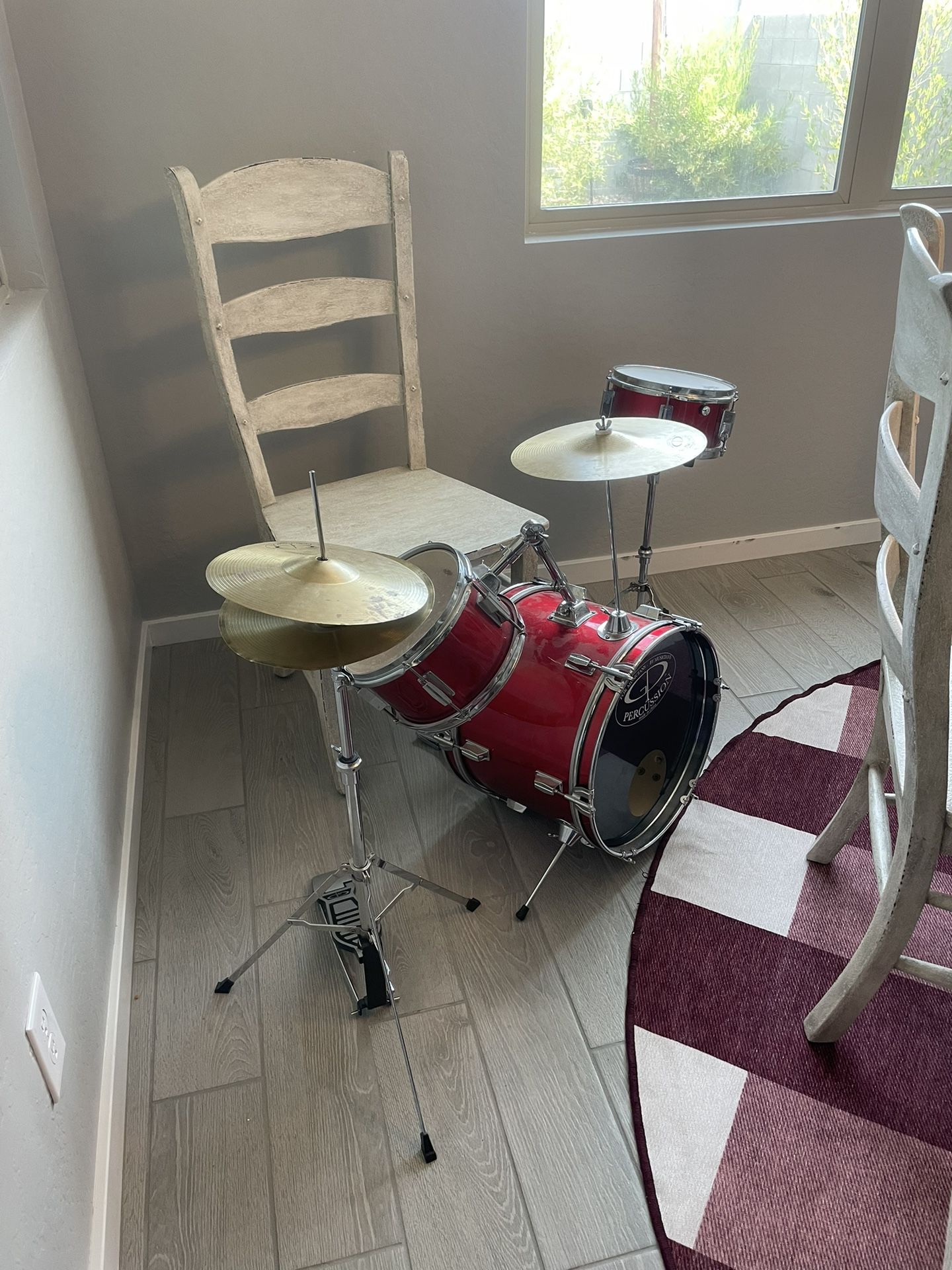 GP Percussion 3-Piece  Junior Drum Set, Metallic Red