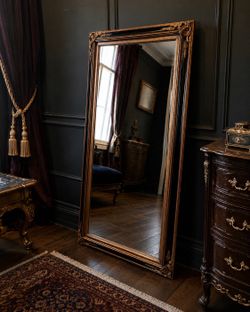 Large Ornate Gold & Black Floor Mirror 67” Tall