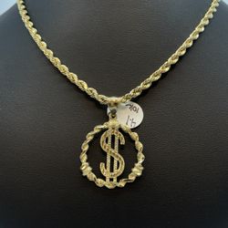 Gold Pendant & Chain Solid New 