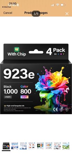 Brand new in box 923 923e Ink Cartridges with chip 4-Pack High Yield Replacement for HP 923 923e 923XL Ink Compatible for HP OfficeJet Pro 8135e 8138e