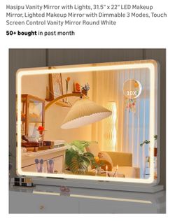 Hasipu LED Vanity Mirror 31.5x22, Dimmable Touch Screen, 3 Modes, 10X Mag