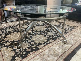 Beautiful glass top living room table, Satin nickel base