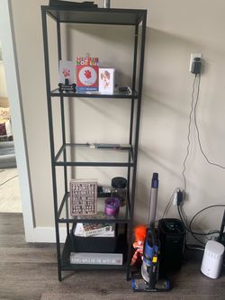IKEA Black Metal and Glass 5-Tier Bookshelf