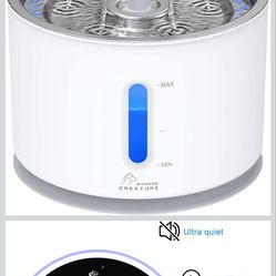 Wonder Creature Cat Water Fountain with Stainless Steel Lid, 2.4L/81oz Automatic Cat Fountain with LED Light and Water Level Window for Cats and Dogs