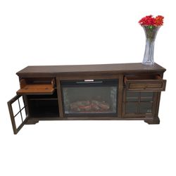 Tresanti Everett 74" TV Console with ClassicFlame, CoolGlow Electric Fireplace and Fan heater