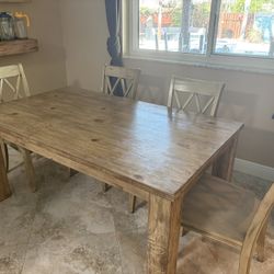 Solid Wood Farmhouse Dining Table Set – Rustic 68” – Seats 6