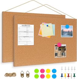 DOLLAR BOSS Magnetic Cork Board, 2 Pcs 16" x 12" Small Cork Bulletin Board 0.7" Thick Frameless Corkboards for Walls Pin Notice Board with 8 Magnets 1
