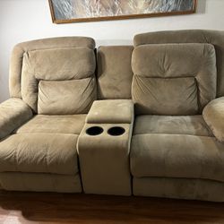 [$120 OBO] 2-Seater Recliner Couch with Storage Console – Good Condition