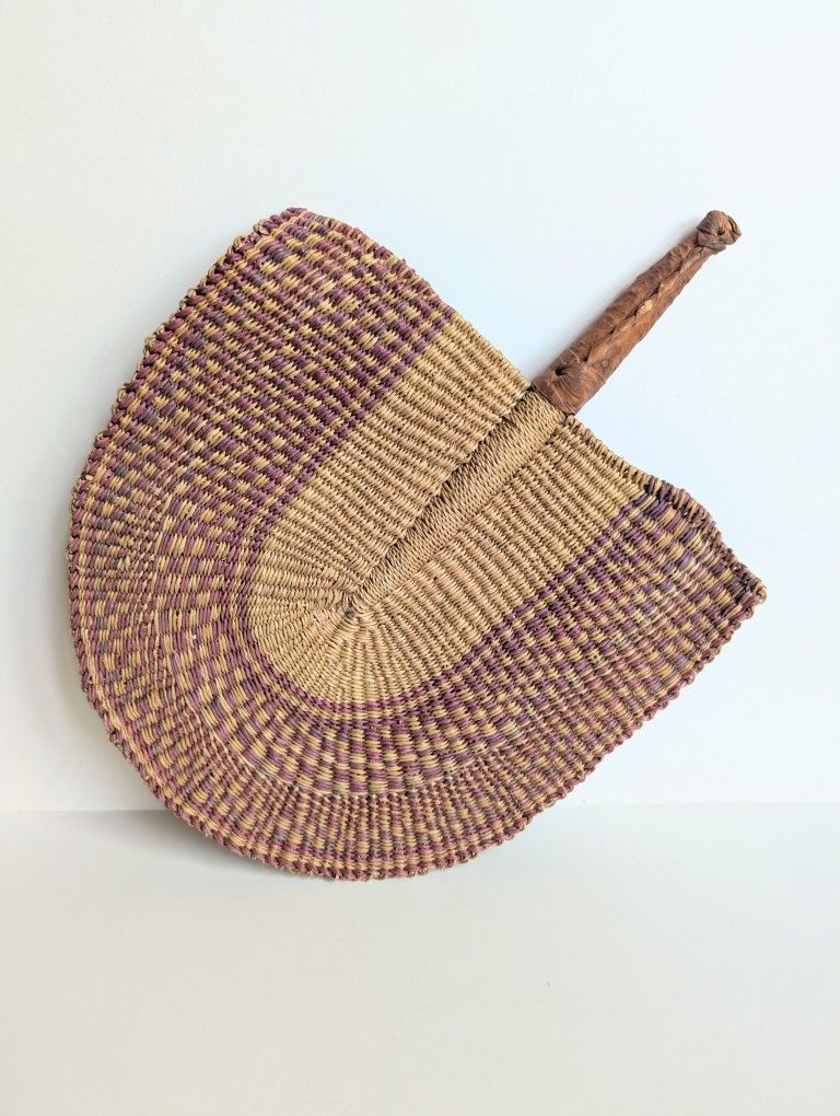 African Fan Hand Woven Straw Ghana Cooling Decoration 12"x15"