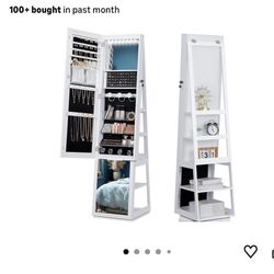 EDs Jewelry Cabinet Armoire, Standing Jewelry Organizer with 360° Rotating Base, Lockable Full-length Mirror, 5-tier Storage Shelves, 4-in-1 Design, 6