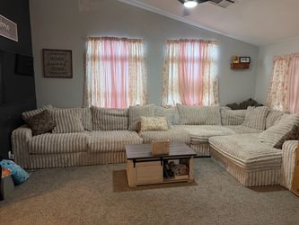 Large Cream Ribbed Sectional Sofa