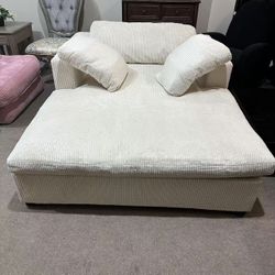 Oversized Chaise, Lounge Chair - Classic Design, Soft Fabric, Easy Assembly, Durable Frame with Solid Wood Legs (Beige + Corduroy + 1 Seat)