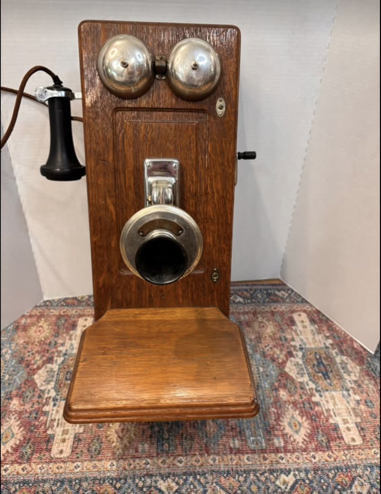  1900s ANTIQUE Oak Wall Phone PREMIER ELECTRIC Co. HAND CRANK WALL TELEPHONE CHICAGO IL. USA