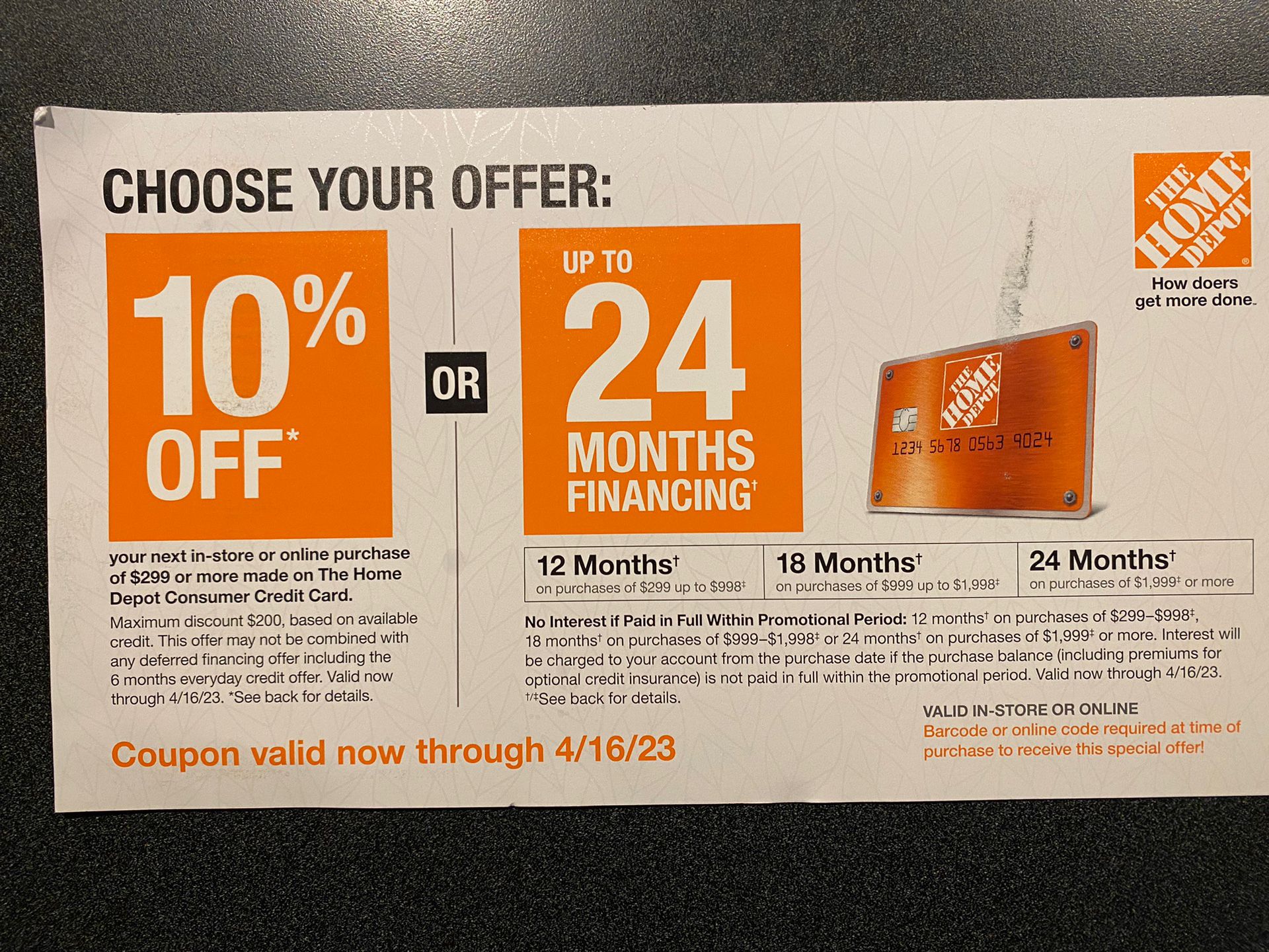Hurry! Authentic Home Depot 10% Off Or 0% Financing Authentic