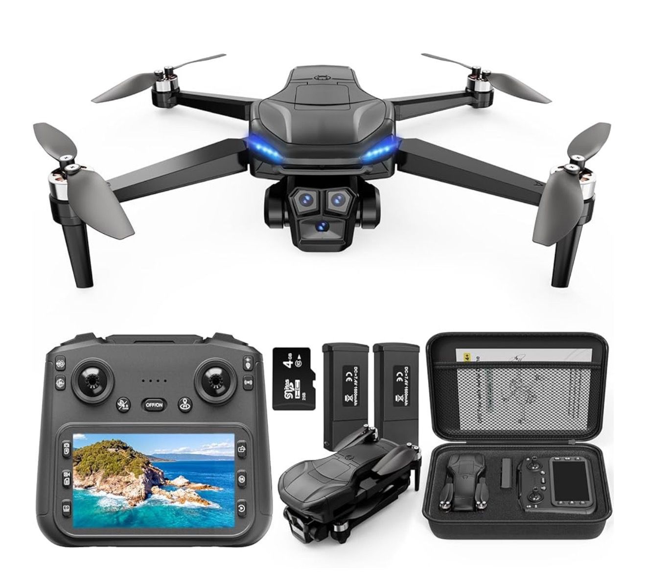4K GPS Drone with Camera + Remote Screen | 2 Batteries | New (Open Box)